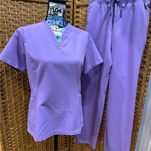 Jaanuu Lavender Scrub Set, V-Neck Short Sleeve